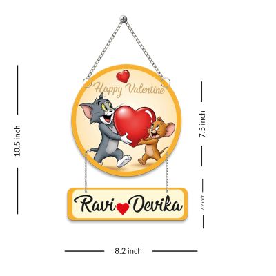 Personalized Couple Name Plate Tom & Jerry Theme Romantic Wall Hanging for Bedroom & Home